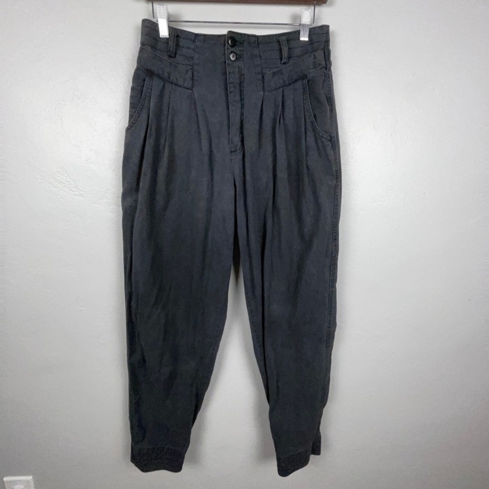 Bojo Pants Women 30 (Fits 28x29.5) Black Baggy Barrel Leg Pleated Cotton Vintage